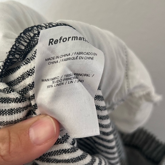 Reformation Ava Stripe Wide Leg Black‎ & White Striped Pull-On Linen Pants Small - Picture 11 of 13